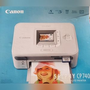 CANON SELPHY CP740 COMPACT PHOTO PRINTER PORTABLE WITH CD AC ADAPTER AND MANUAL